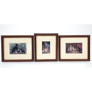 3 Framed Advertising Kitten Cat Prints Americana Magazine 1984 Eveready Thread